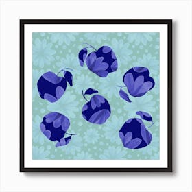 Navy Blue Floral Apples On Mint Pattern  Art Print