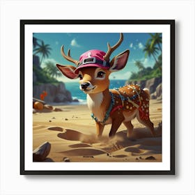 Deer On The Beach 9 Art Print