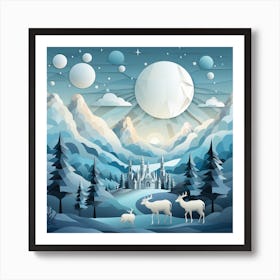 Winter Landscape With Deer 6 Art Print