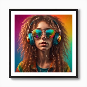 Girl with headphones Art Print