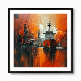 Ship In The Harbor red water, Abstract Expressionism, Minimalism, and Neo-Dada Art Print