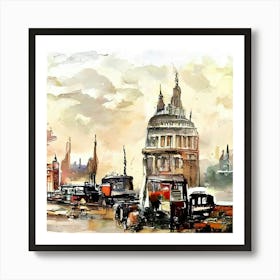 London Cityscape Watercolor Painting Art Print