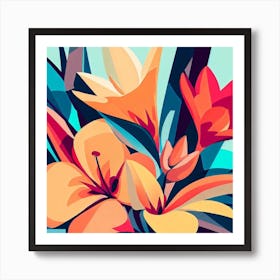 Pink Cubism Flowers 2 Art Print