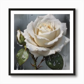 White Rose In Rain Art Print