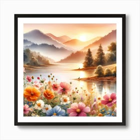 Flowers By The Lake Art Print