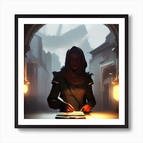 Woman Writing In A Dark Room 1 Art Print