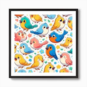 Cute Birds Seamless Pattern 1 Art Print