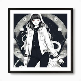 Anime Girl In Black Jacket Art Print