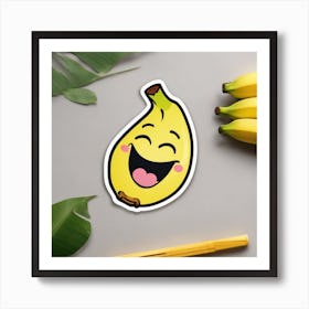 A Happy Banana With A Smiling Face And A Heart Sticker Art Print