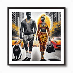 Couple Walking Down The Street 1 Art Print