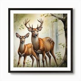 Vintage Deer In The Woods Art Print