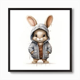 Watercolour Cartoon Rabbit In A Hoodie Art Print