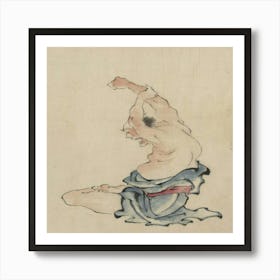 A Man, Bare Chested, Sitting Cross Legged With Arms Raised Over His Head, Stretching Or Practicing Yoga (1830 1850) Art Print