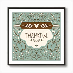 Thankful Rolling Pin Blue Square Illustrated Art Print