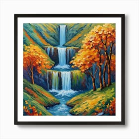 Autumn Cascade: A Vibrant Waterfall Amidst the Fall Foliage wall art Art Print