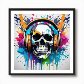 Skull With Headphones 61 Art Print