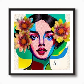 Woman With Flowers On Her Head 2 Art Print