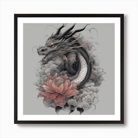 Dragon And Lotus Art Print