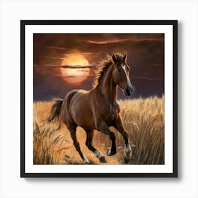 Horse In The Wheat Field 2 Art Print