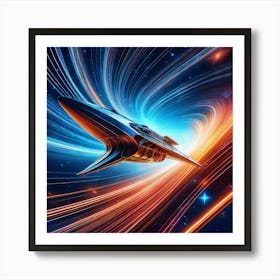 A Futuristic Spaceship Traveling Through A Wormhole Art Print