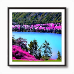 Pink Flowers In The Mountains Art Print