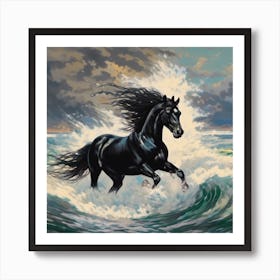 black horse in the foam Art Print