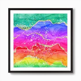 Vibrant Rainbow Glitter Agate Texture 04 Art Print