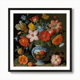 Flowers In A Blue Vase 3 Art Print