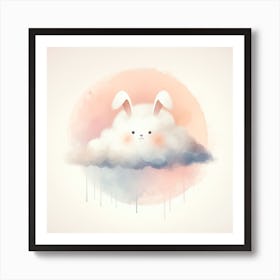 Cute Bunny On A Cloud With Yellow and Pink Art Print