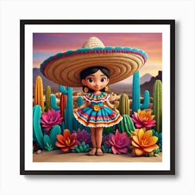 Mexican Girl In Sombrena 5 Art Print