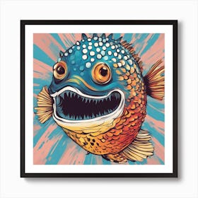 An Abstract Representation Of A Roaring Pufferfish, Formed With Bold Brush Strokes And Vibrant Color Art Print