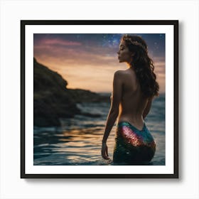 Mermaid looking at the stars Art Print