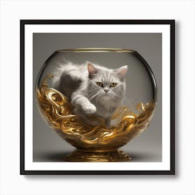 Cat In A Gold Bowl 12 Art Print