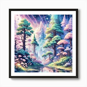 A Fantasy Forest With Twinkling Stars In Pastel Tone Square Composition 50 Art Print