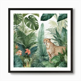 Indoor Tropical Plant Jungle With Cheetah Art Print 0 Poster