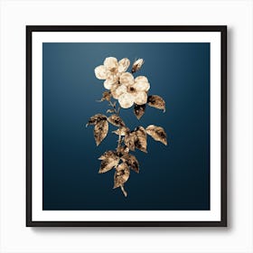 Gold Botanical Tea Scented Roses Bloom on Dusk Blue n.4368 Art Print