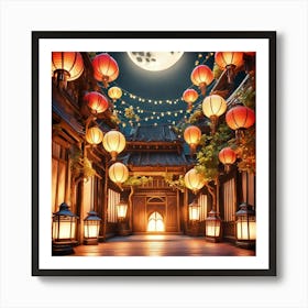 Chinese Lanterns In The Night Art Print