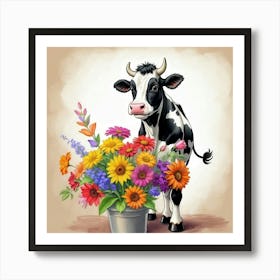 Cow With Flowers 17 Art Print