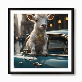 Cow In A Car Art Print