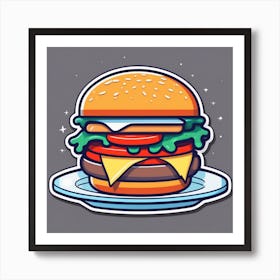 Burger On Plate On Table Sticker 2d Cute Fantasy Dreamy Vector Illustration 2d Flat Centered (29) Art Print