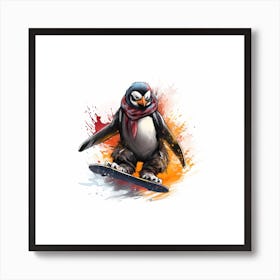 Snowboarding Penguin Sketch Art Print