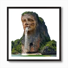   A  rock  looks like a real human with waterfalls Art Print