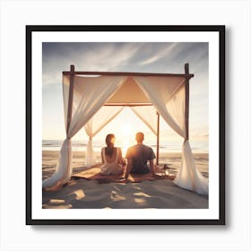 Couple On The Beach At Sunset Art Print