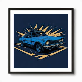 Car Blue Artwork Of Graphic Design Flat (139) Art Print