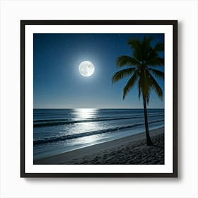 Full Moon On The Beach Art Print