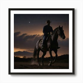 Horseback Riding At Night Art Print