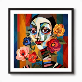 Abstract Woman With Flowers Art Print