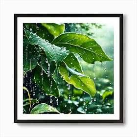 Rain Drops On Leaves Art Print