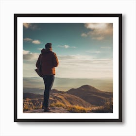 Man Looking At The Mountains Art Print