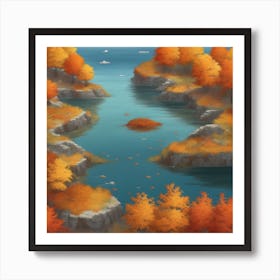 Autumn Trees By The Water Art Print